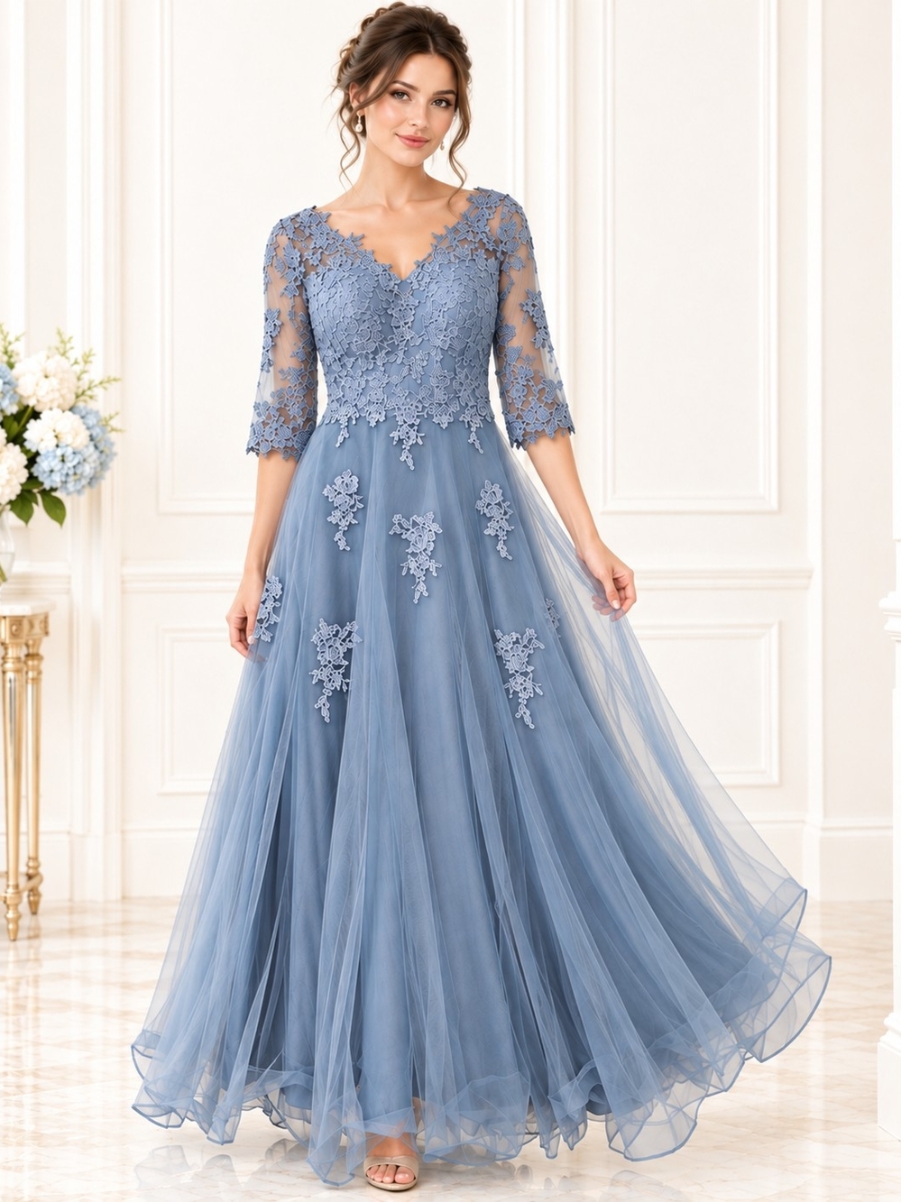 NWT Wear Your Love Blue Lace Tulle Formal Gown Dress Size 14